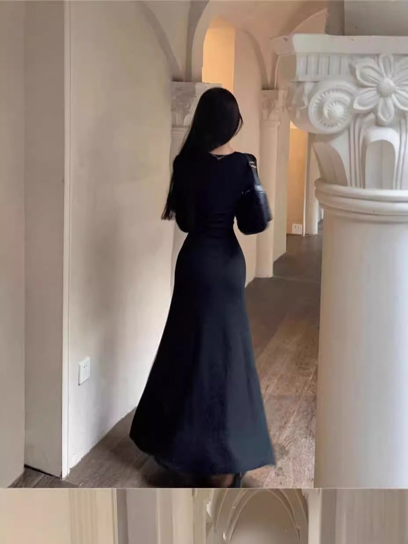 Socialite Yujie Style Super Figure Slim Fit Hip Dress Retro Long Sleeve Dress Spring - Image 5