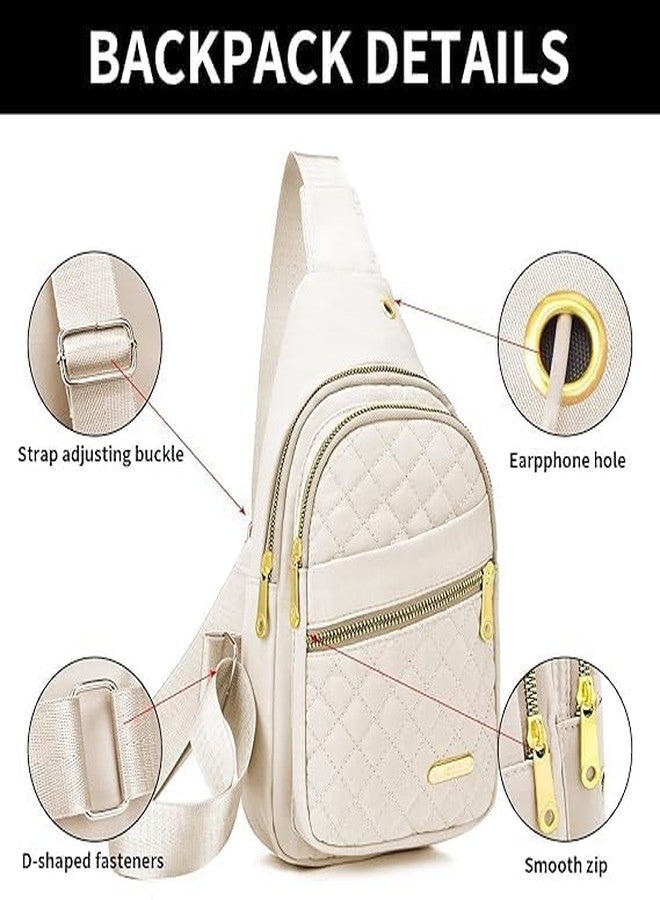 Vaigzo Crossbody Sling Backpack, Nylon Oxford Material, 121 cm Strap, Multiple Compartments with Earphone Hole (White) - Image 4