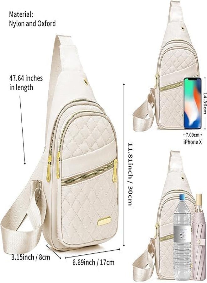 Vaigzo Crossbody Sling Backpack, Nylon Oxford Material, 121 cm Strap, Multiple Compartments with Earphone Hole (White) - Image 2