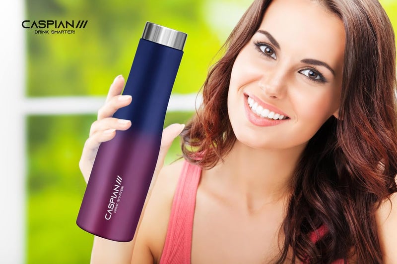 CASPIAN /// Aqua Dual Stainless Steel Water Bottle (Midnight Crimson, 1 Litre)| Leak Proof Thunder for Fridge Home Office Travel School Kids Boys Girls Adults Sports Gym Yoga - Image 2