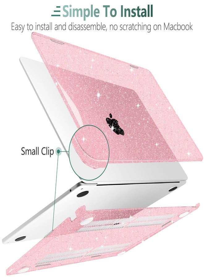 TWOLSKOO for MacBook Air 13 Inch Case 2021-2018 Release M1 A2337 A2179 A1932 Touch ID, Glitter Bling Plastic Hard Shell Case with Keyboard Cover & Type C Adapter 2 Pack & Camera Cover, Sparkly Pink - Image 3