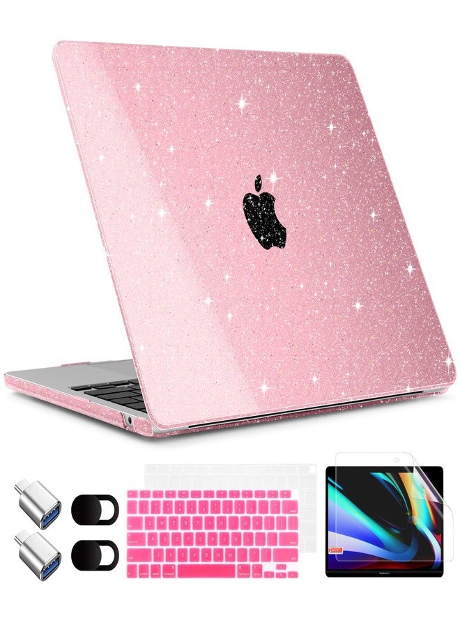 TWOLSKOO for MacBook Air 13 Inch Case 2021-2018 Release M1 A2337 A2179 A1932 Touch ID, Glitter Bling Plastic Hard Shell Case with Keyboard Cover & Type C Adapter 2 Pack & Camera Cover, Sparkly Pink - Image 1