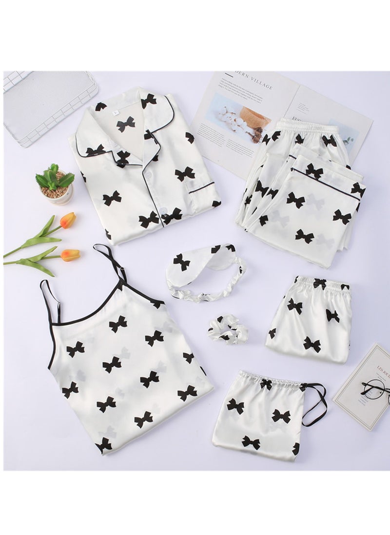 Generic - 7pcs pajamas set for women in all seasons imitation silk pajamas set - Image 1