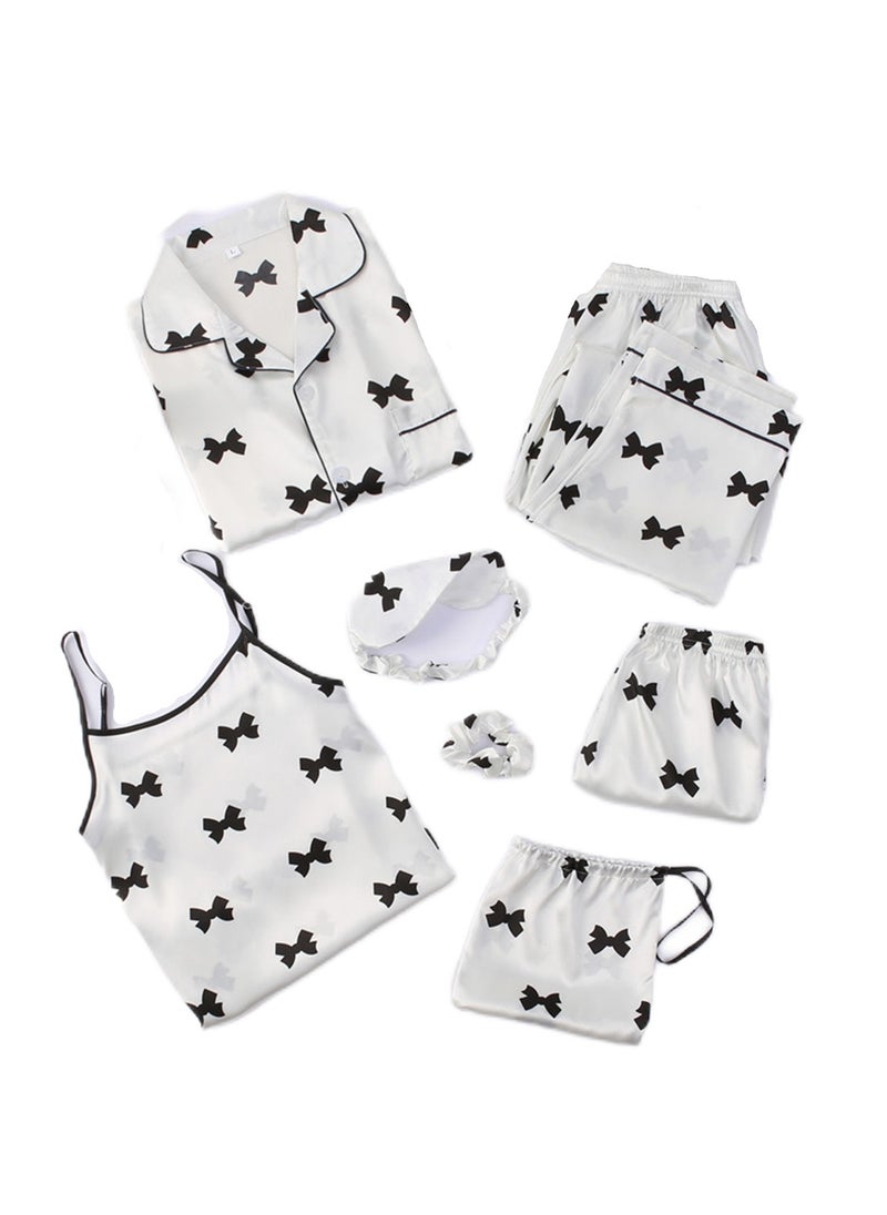 Generic - 7pcs pajamas set for women in all seasons imitation silk pajamas set - Image 1