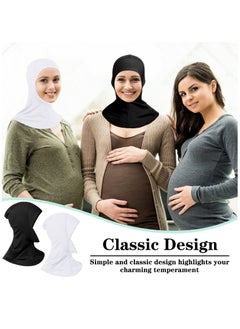 KASTWAVE 2 Pieces Modal Hijab Cap Adjustable Muslim Stretchy Turban Full Cover Shawl Under cap Full Neck Coverage for Women(White, Black, Delicate Style)  - Image 2
