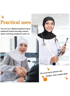 KASTWAVE 2 Pieces Modal Hijab Cap Adjustable Muslim Stretchy Turban Full Cover Shawl Under cap Full Neck Coverage for Women(White, Black, Delicate Style)  - Image 4