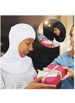 KASTWAVE 2 Pieces Modal Hijab Cap Adjustable Muslim Stretchy Turban Full Cover Shawl Under cap Full Neck Coverage for Women(White, Black, Delicate Style)  - Image 5