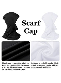 KASTWAVE 2 Pieces Modal Hijab Cap Adjustable Muslim Stretchy Turban Full Cover Shawl Under cap Full Neck Coverage for Women(White, Black, Delicate Style)  - Image 3