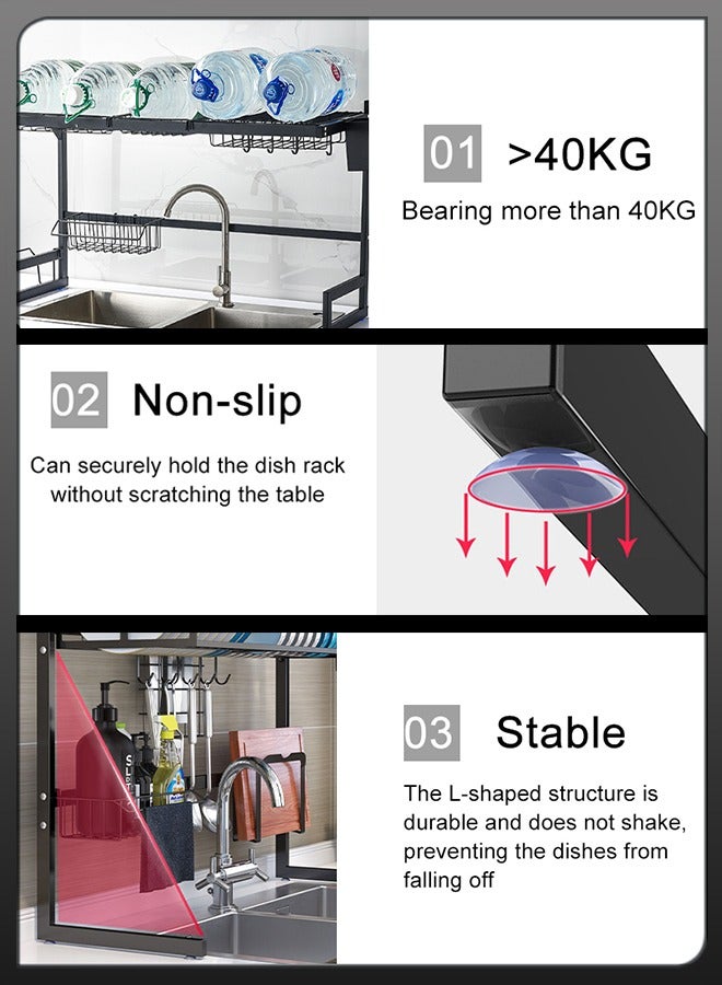 DBLEW Stainless Steel Over The Sink Dish Drying Drainer Rack Multi Functional Kitchen Countertop Cutlery Storage Organizer With Utensil Holder Drain Board Cutting Board Bracket Shelf - Image 4