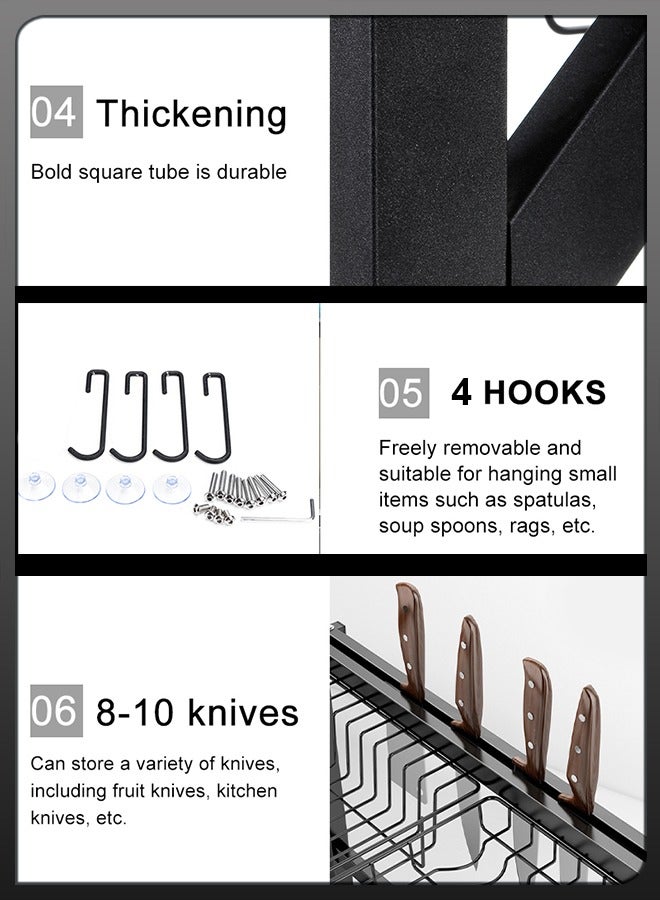 DBLEW Stainless Steel Over The Sink Dish Drying Drainer Rack Multi Functional Kitchen Countertop Cutlery Storage Organizer With Utensil Holder Drain Board Cutting Board Bracket Shelf - Image 5