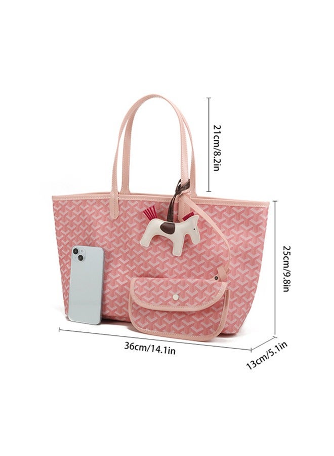 Women's Fashion Versatile Travel Bag Handbag Large Capacity Commuter Shopping Bag Tote Bag Paired with Small Bag Pony Pendant Random Color 36cm * 25cm * 13cm  - Image 3