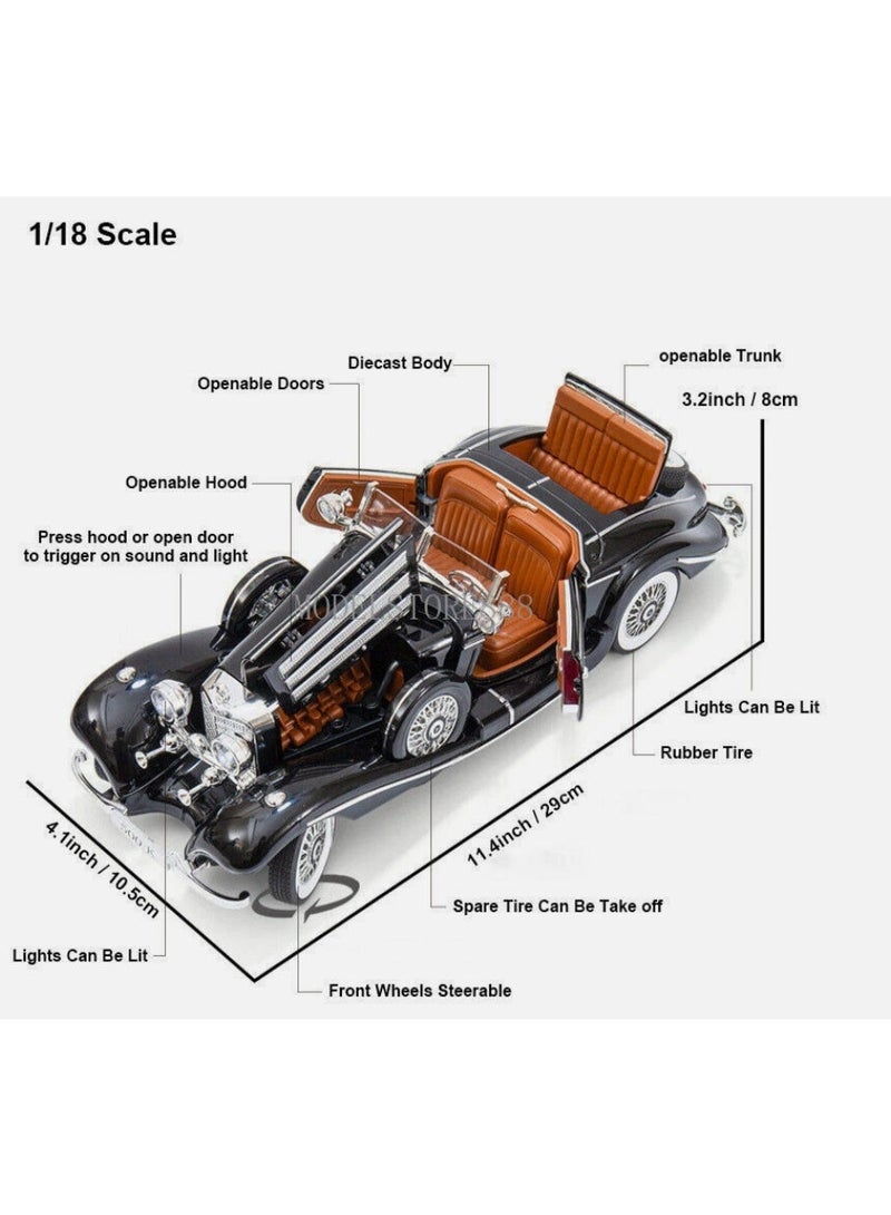 أوكيه نموذج سيارة ميرسيدس بنز 500K القديمة بمقاس 1:18، سيارة معدنية صب مع إضاءة وصوت - Image 2