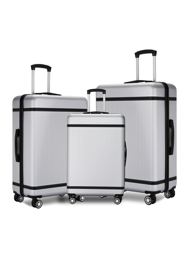 Favarey New 3-Piece Luggage Sets (20", 24", 28"), ABS+PC Hard Shell Carry-on Luggage Expandable, Travel Luggage Suitcases with Spinner Wheels, Carry on Luggage Set with TSA Lock (Silver)  - Image 1