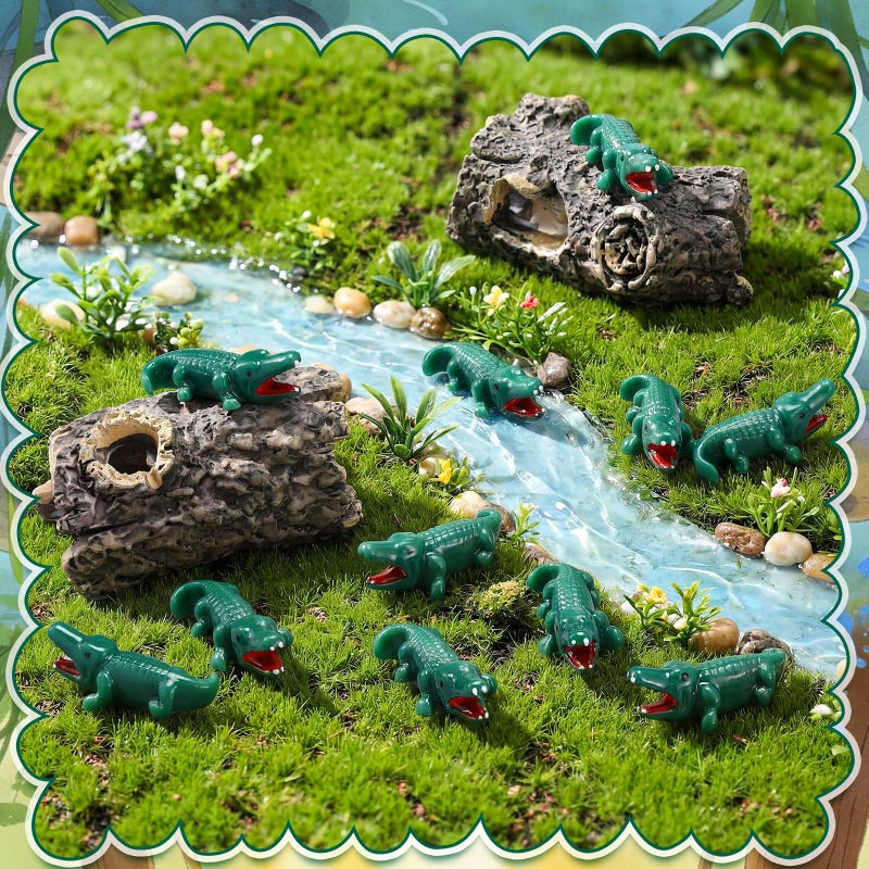 Arrowbash 50 Pcs Miniature Crocodiles Figurines Mini Crocodiles Resin Figurines Small Alligator Figure Resin Mini Animals for Garden Desktop Birthday Party Desktop Decor (Wild Style) - Image 2