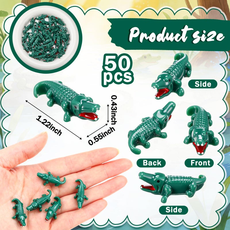 Arrowbash 50 Pcs Miniature Crocodiles Figurines Mini Crocodiles Resin Figurines Small Alligator Figure Resin Mini Animals for Garden Desktop Birthday Party Desktop Decor (Wild Style) - Image 3