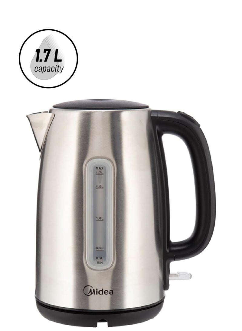 Midea Electric Kettle, 1850-2200W Power, Water-Level Indicator, Removable Filter And Auto Shut-Off, Stainless Steel Body With 360° Swivel Base Perfect For Beverages 1.7 L 1850 W MK17S30D2 Silver - Image 1