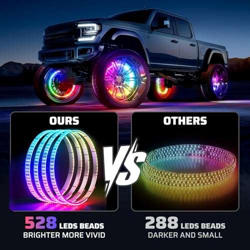 Ehaho 14''-18'' Double Row Adjustable Wheel Lights, Brighter RGB Chasing Rim Lights with App, Music Wheel Ring Light with Turn & Braking Signal Compatible with Various Trucks SUV Car（4PCS） - Image 5