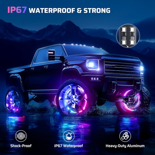 Ehaho 14''-18'' Double Row Adjustable Wheel Lights, Brighter RGB Chasing Rim Lights with App, Music Wheel Ring Light with Turn & Braking Signal Compatible with Various Trucks SUV Car（4PCS） - Image 4