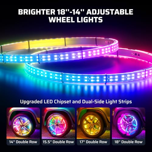 Ehaho 14''-18'' Double Row Adjustable Wheel Lights, Brighter RGB Chasing Rim Lights with App, Music Wheel Ring Light with Turn & Braking Signal Compatible with Various Trucks SUV Car（4PCS） - Image 2