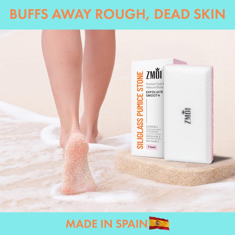 ZMOI Siliglass Pumice Stone Callus Remover for Feet, Elbows, Hands, and Knees, Spain Made - 2 in 1 Pedicure Exfoliator and Scrubber for Rough, Hard Skin (1 Pack) - Image 3