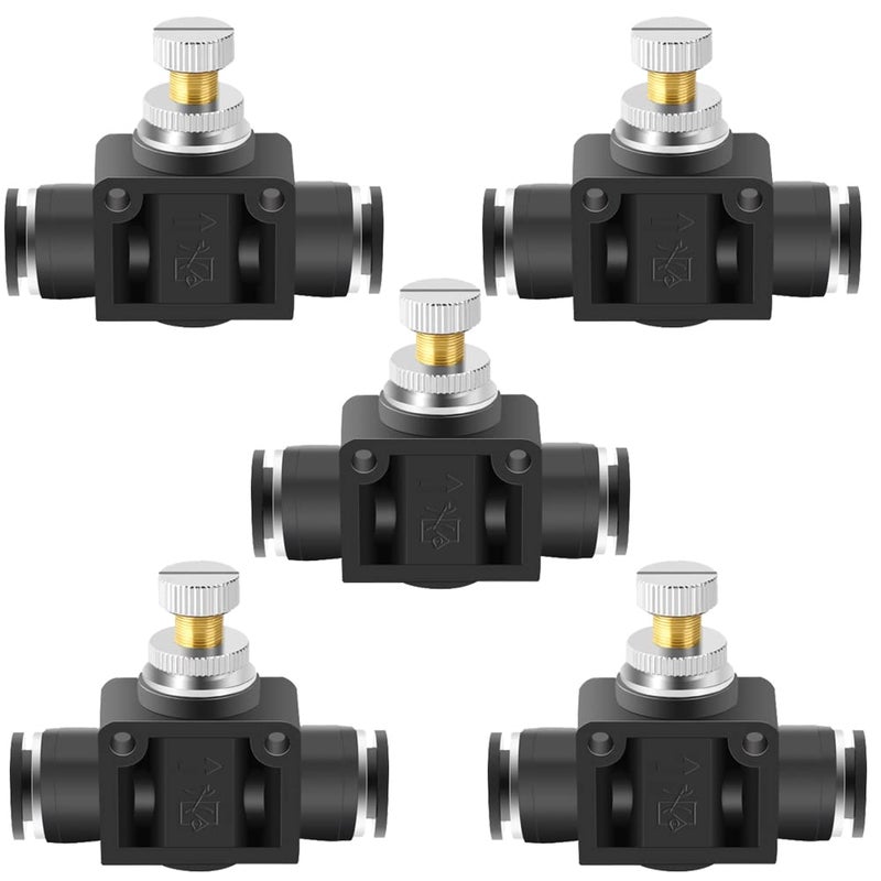 Beduan 1/4" x 1/4" Tube OD Air Flow Control Valve with Push-to-Connect Fitting Speed Controller Union Straight SCF-1/4 (Pack of 5) - Image 5