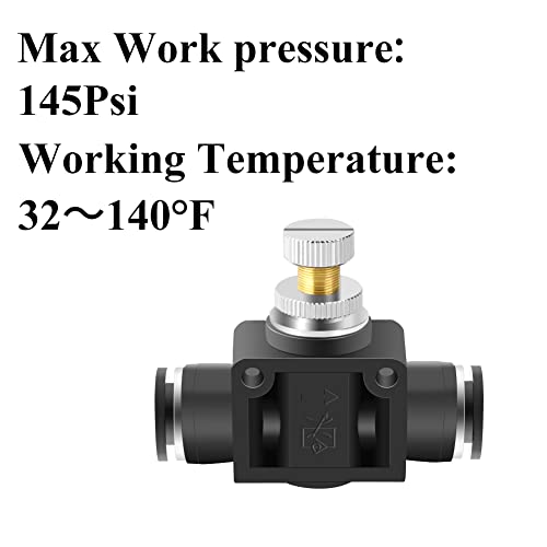 Beduan 1/4" x 1/4" Tube OD Air Flow Control Valve with Push-to-Connect Fitting Speed Controller Union Straight SCF-1/4 (Pack of 5) - Image 3