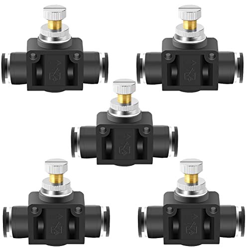Beduan 1/4" x 1/4" Tube OD Air Flow Control Valve with Push-to-Connect Fitting Speed Controller Union Straight SCF-1/4 (Pack of 5) - Image 1