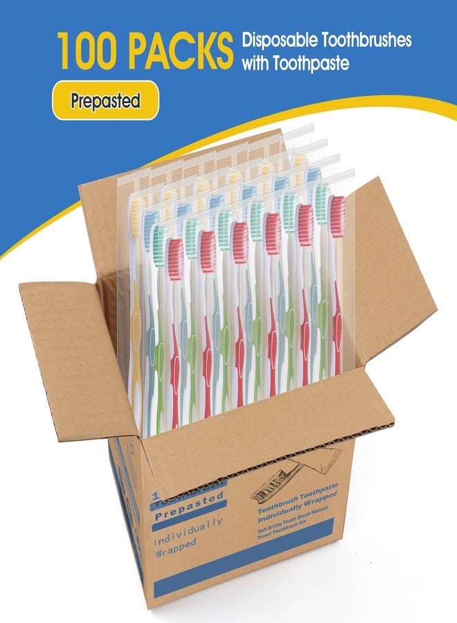 Homvle 100 Packs Prepasted Disposable Toothbrush - Bulk Toothbrushes Individually Wrapped, for Travel Toothbrush Toiletries, OCC, Airbnb, Dentist, Office/4 Colorful - Image 2