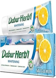 Dabur Dabur Herbal Natural Toothpaste with Salt and Lemon Herbal | Whitening & Shiny Shine | No Harmful Chemicals - 140 gm + Toothbrush 