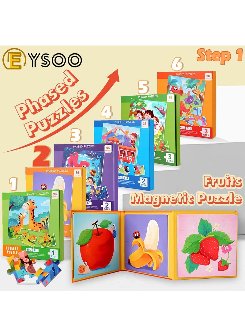 EYSOO EYSOO Magnetic Jigsaw Puzzles 3 Pack Jigsaw Puzzle Books Fruit Magnetic Puzzles for Kids 9+12+16 PCS Jigsaw Puzzles for Toddler Portable Travel Magnetic Puzzle Toy for 3+ Kids Boys Girls (Level 1-B)  - Image 2