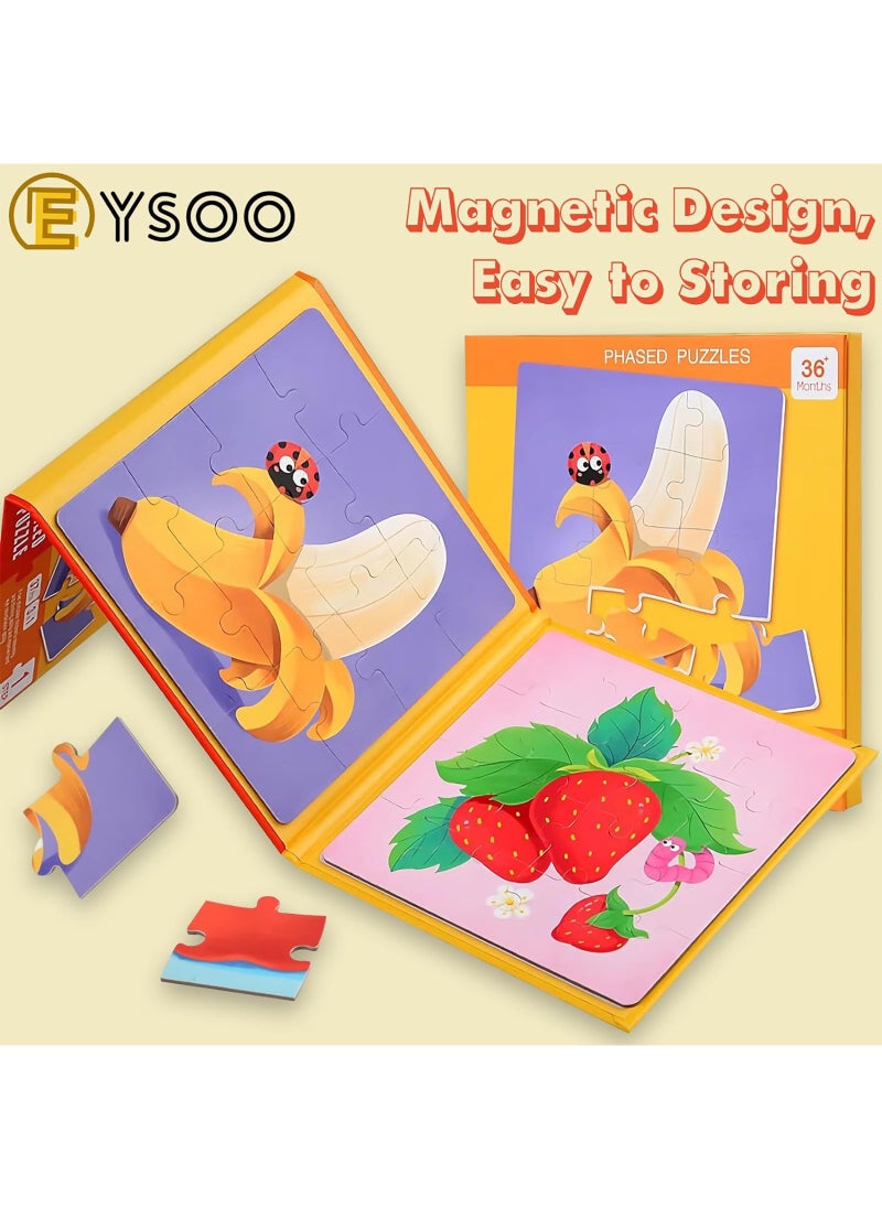 EYSOO EYSOO Magnetic Jigsaw Puzzles 3 Pack Jigsaw Puzzle Books Fruit Magnetic Puzzles for Kids 9+12+16 PCS Jigsaw Puzzles for Toddler Portable Travel Magnetic Puzzle Toy for 3+ Kids Boys Girls (Level 1-B)  - Image 4