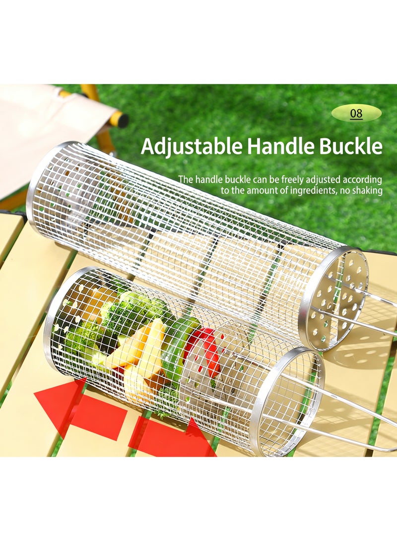 سلة شواء دوارة، 304 من الفولاذ المقاوم للصدأ، أدوات شواء التعشيش، ملحقات شواء المدخن للخضروات، التخييم في الهواء الطلق، هدايا عيد ميلاد للرجال والأب والزوج - Image 4