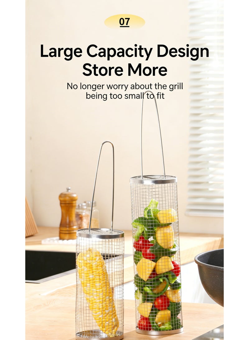 سلة شواء دوارة، 304 من الفولاذ المقاوم للصدأ، أدوات شواء التعشيش، ملحقات شواء المدخن للخضروات، التخييم في الهواء الطلق، هدايا عيد ميلاد للرجال والأب والزوج - Image 5