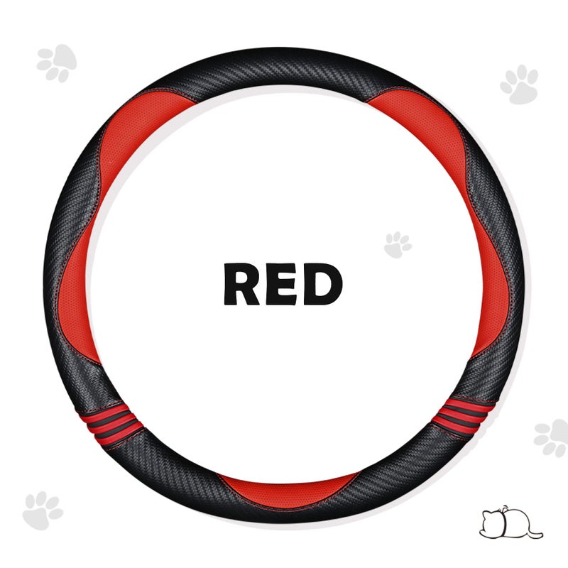 HighnessHwoo Car Steering Wheel Covers for Women Padded Carbon Fiber PU Leather Cute Auto Interior Accessories for Vehicle, Sedan, Universal, Anti Slip, Red, Standard Size, 14.75-15.15in - Image 3