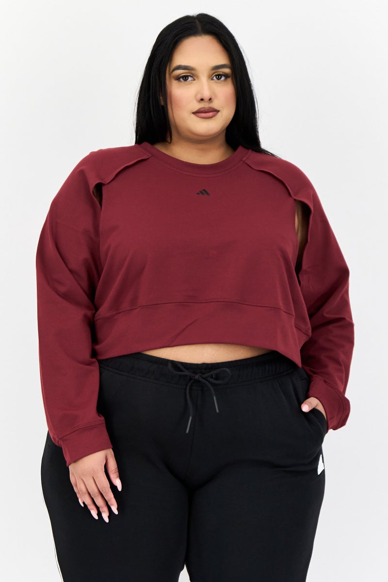 Adidas ملابس رياضية نسائية بأكمام طويلة مناسبة، خارجي، لون بورغندي - Image 1