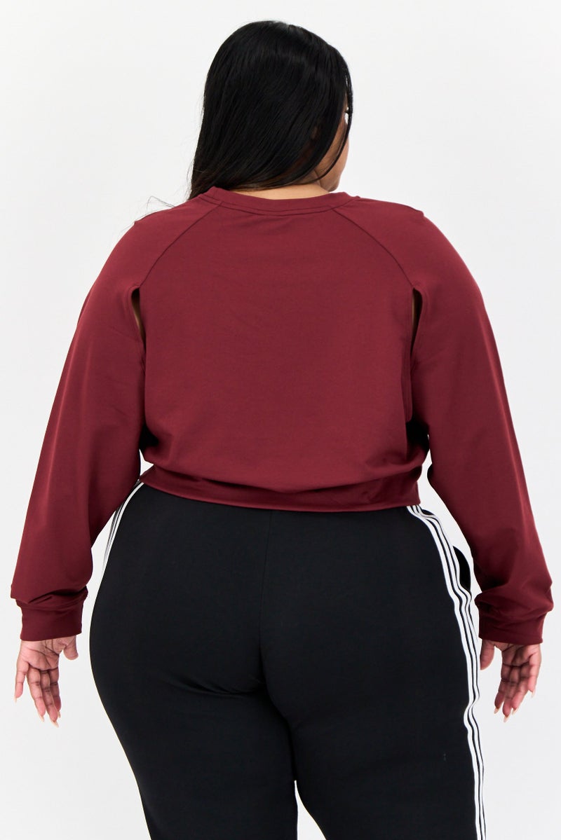 Adidas ملابس رياضية نسائية بأكمام طويلة مناسبة، خارجي، لون بورغندي - Image 3