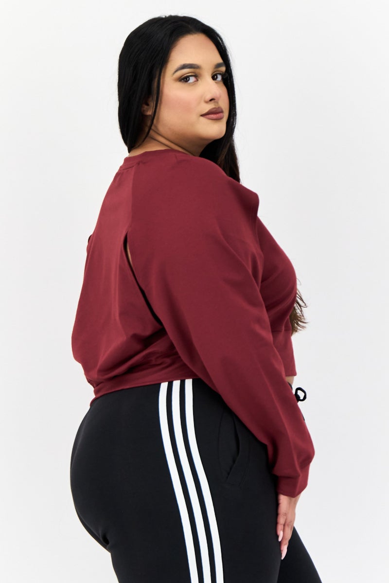 Adidas ملابس رياضية نسائية بأكمام طويلة مناسبة، خارجي، لون بورغندي - Image 2