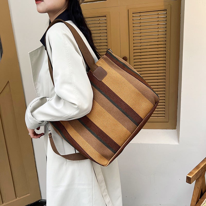 Canvas Bag Stripesd Tote Bag 2023 New Women'S Bag Japanese Style Sweet Contrasting Color Handbag Crossbody Bag Large Capacity - Image 3
