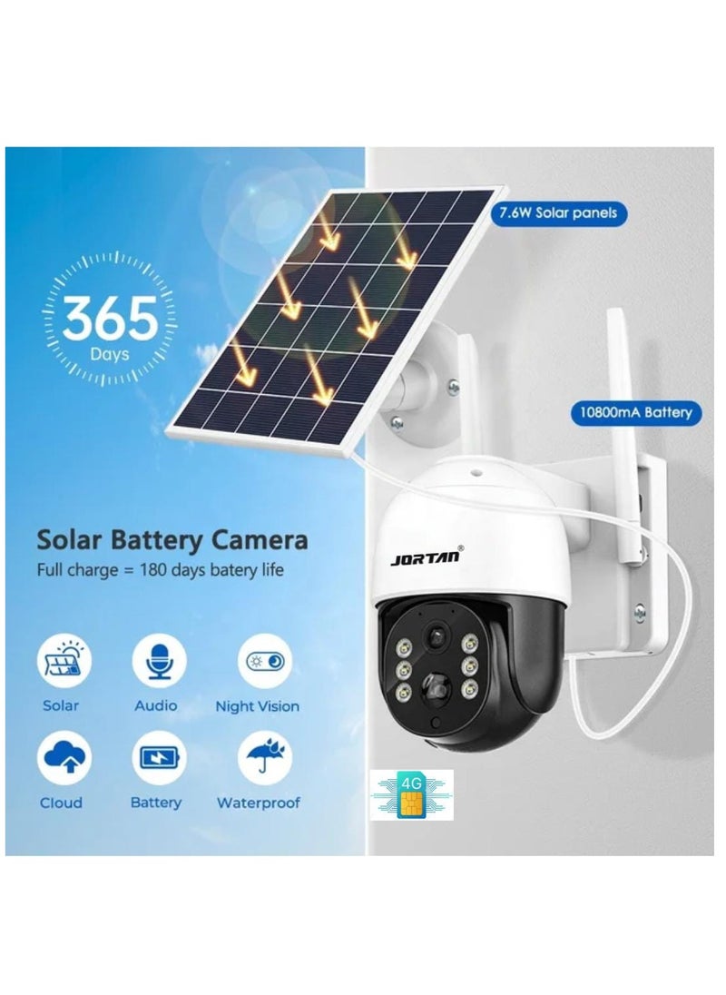 جورتان كاميرا JORTAN 6MP 4G اللاسلكية الشمسية الخارجية، رؤية ليلية ملونة، IP66 مقاومة للطقس، كشف الحركة، تتبع الحركة، التحدث في اتجاهين، بطارية كبيرة 10800 مللي أمبير، لوحة شمسية 8 وات، تسجيل 24/7.  - Image 2