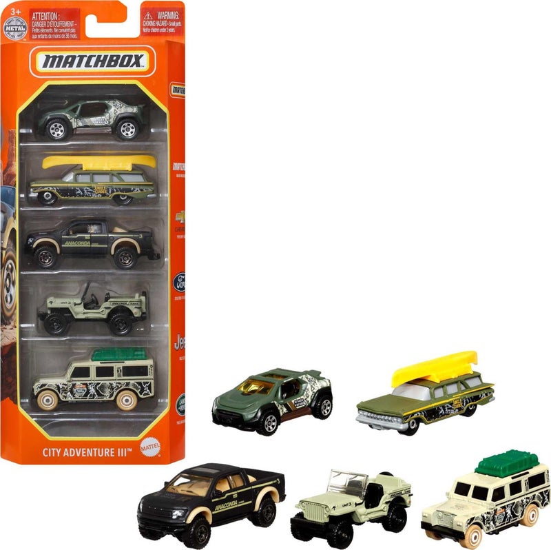 MATCHBOX مجموعة سيارات ماتش بوكس 5-pack بمقياس 1:64، مجموعة سيارات ألعاب للأطفال من 3 سنوات وما فوق - Image 1