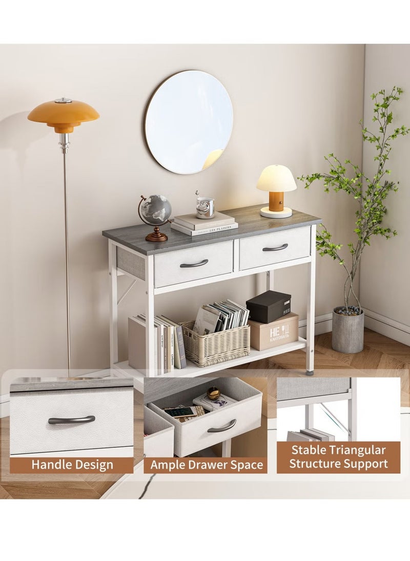 Entryway Table with 2-Tier Storage Shelves, Sofa Table with 2 Drawers, Console for Entryway, Living Room, Kitchen, Foyer, Office 85*35*75cm