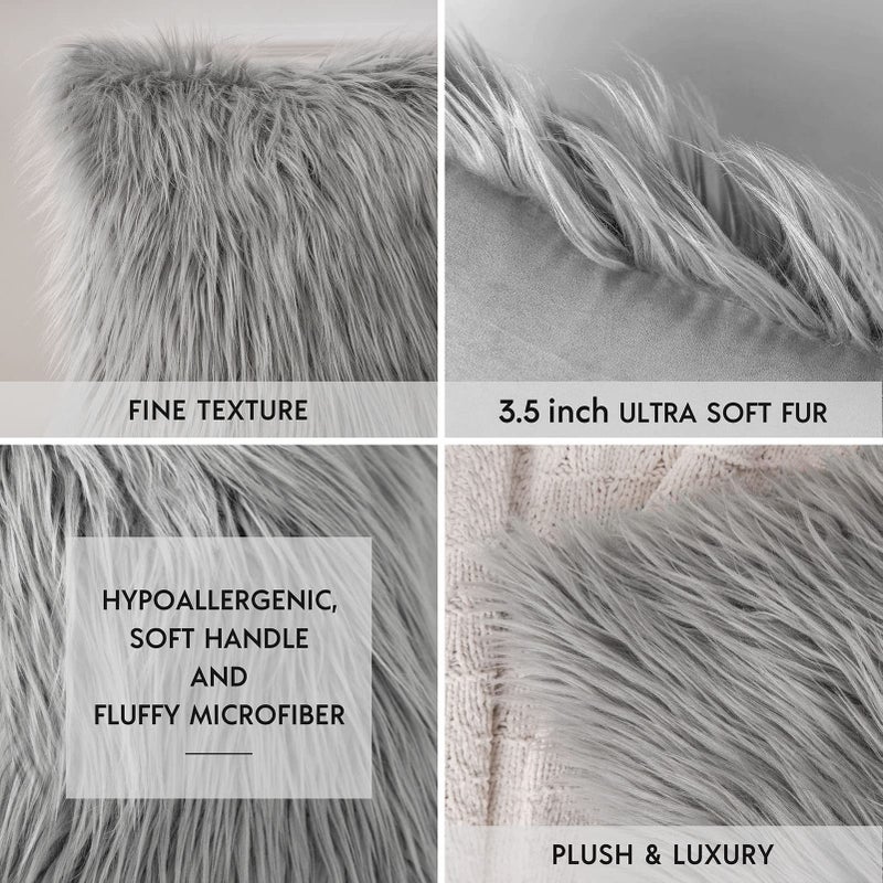 Phantoscope Faux Fur Pillow Cover Decorative Fluffy Throw Pillow Mongolian Luxury Fuzzy Pillow Case Cushion Cover for Bedroom and Couch Gray 26 x 26 Inches - Image 3