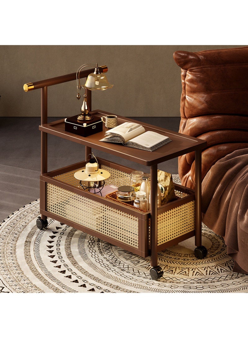 موندا طاولة جانبية من خشب الجوز مع عجلات، طاولة قهوة لغرفة المعيشة، رف عربة، خزانة جانبية 30*70*70 سم - Image 1