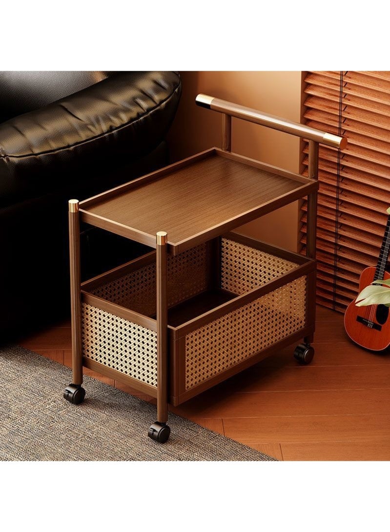 موندا طاولة جانبية من خشب الجوز مع عجلات، طاولة قهوة لغرفة المعيشة، رف عربة، خزانة جانبية 30*70*70 سم - Image 4
