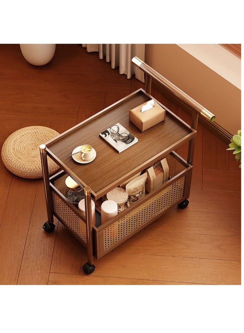 موندا طاولة جانبية من خشب الجوز مع عجلات، طاولة قهوة لغرفة المعيشة، رف عربة، خزانة جانبية 30*70*70 سم - Image 3