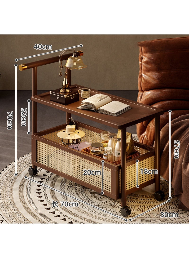 موندا طاولة جانبية من خشب الجوز مع عجلات، طاولة قهوة لغرفة المعيشة، رف عربة، خزانة جانبية 30*70*70 سم - Image 2