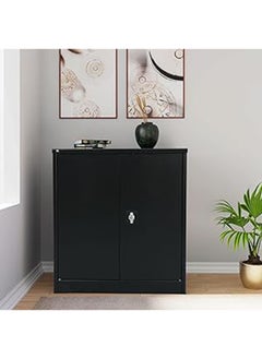 RIGID Steel Curved Low Height Office Cupboard Black 102x91.5x47.5cm  - Image 1