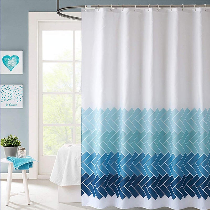 homewards Premium Bathroom Shower Curtain 6 ft with 12 Hooks Mould Proof Mildew Resistant Waterproof l Easy Installation QuickDrying Curtains 180 cm x 180 cm 72x72 in Blue Geomtric Design - Image 1