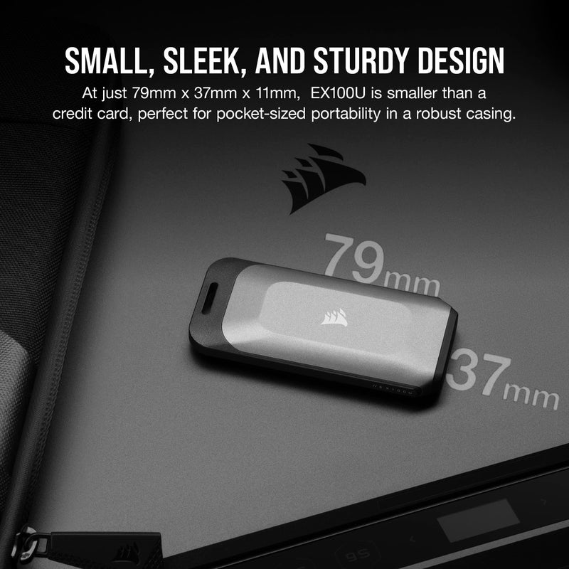 CORSAIR Corsair EX100U 1TB Portable USB Type-C Storage Drive - Blazing-Fast Storage to Any PC/Mac/Console, Gen2 x2 Connection, Up to 20Gbps, Plug and Play, Included USB Type-C and USB Type-A Cables - Black - Image 4