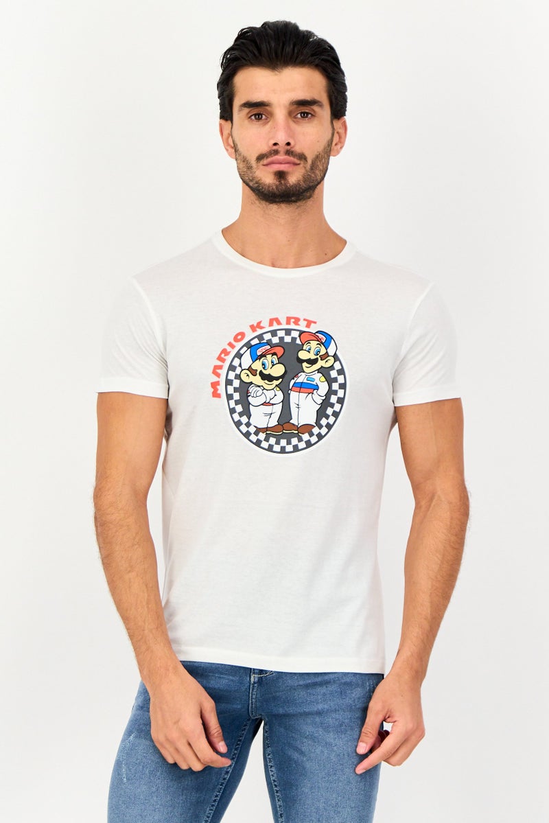 DIFUZED Mario Kart By Difuzed Men Crew Neck Short Sleeve Graphic Print T-Shirt, White - Image 1